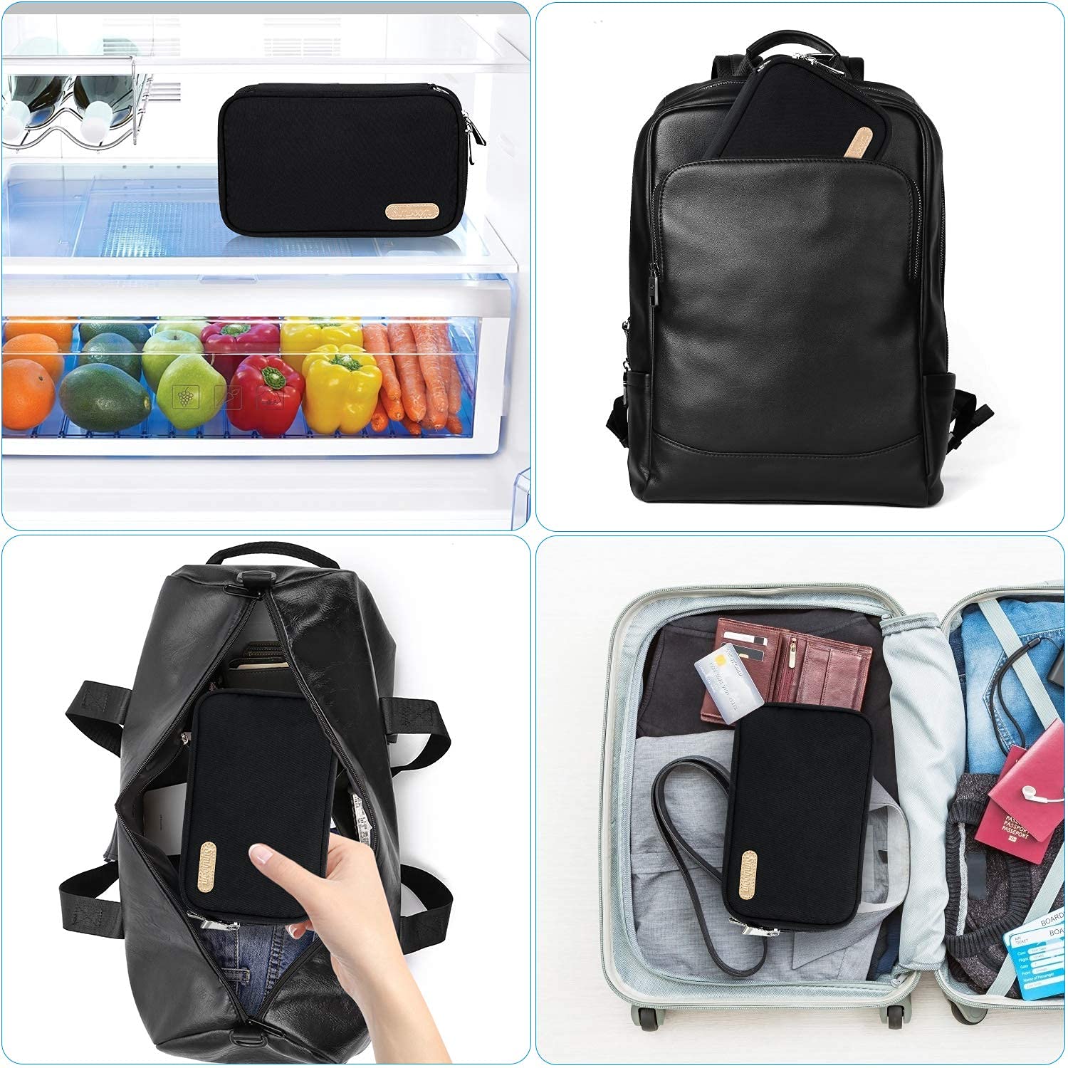 Bolsa Diabética, Simboom Bolsas de Viaje para kit de control de la Diabetes, Doble Capa Bolsa para Monitor de glucosa en sangre, Tiras de prueba, Dispositivo de Punción (Solo Bolsa) - Negro