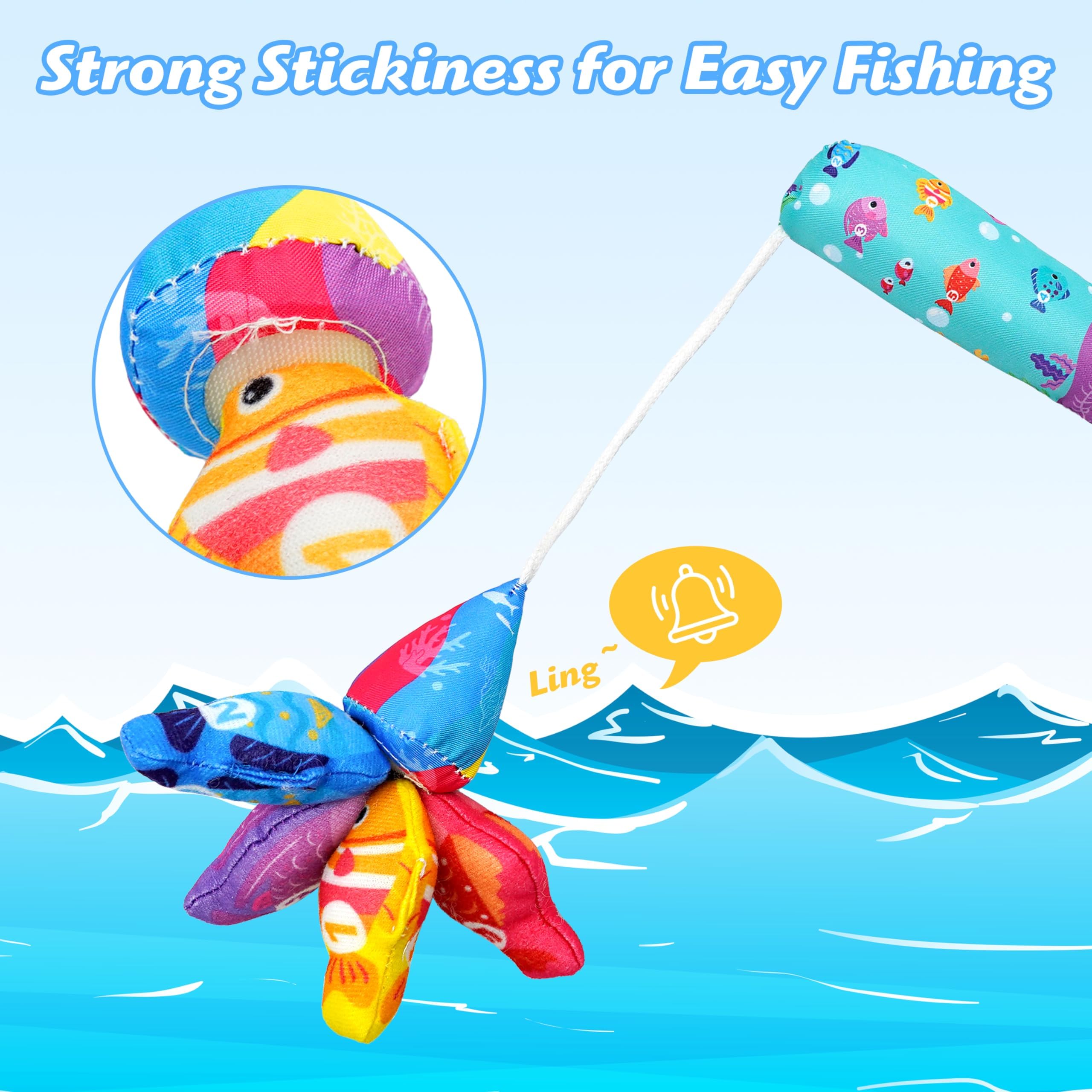 Giochi Montessori 1 Anno, Gioco Pesca Bambini in Tessuto con 15 Pesce e 5 Secchi Impilabili Colorato Giocattolo Educativo Gioco Montessori Pesca Morbidi Regali per Bambini Bambina 1 2 Anni