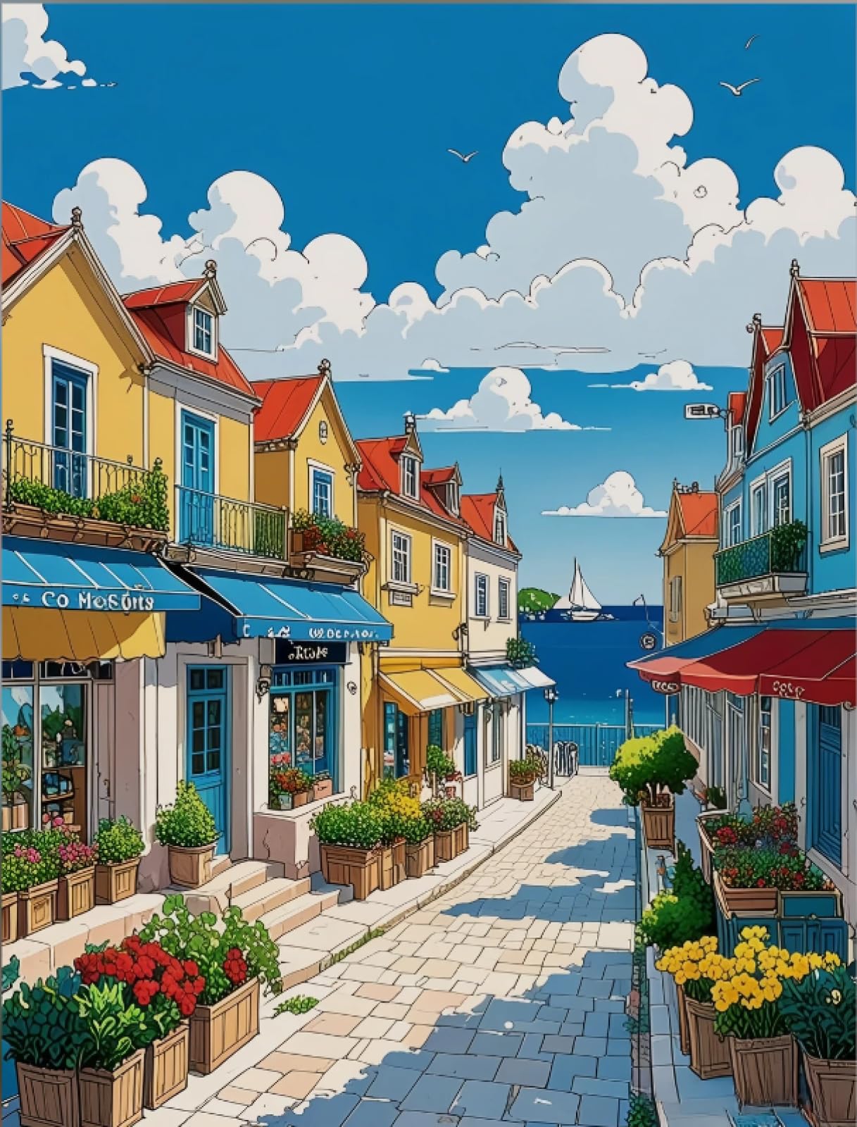 Stithej Pre-Printed Cross Stitch Kit Seaside Town 11CT for Adults Beginners