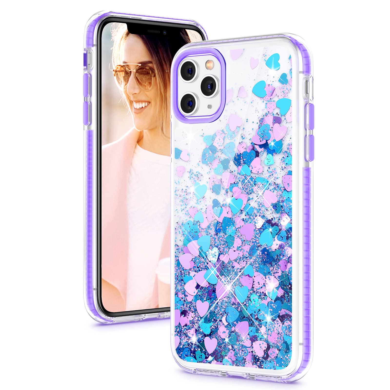 Caka Case for iPhone 11 Pro Max Glitter Case for Women Girls Bling Sparkle Liquid Luxury Flowing Glitter Quicksand Clear Transparent Soft TPU Phone Case for iPhone 11 Pro Max (2019) (Blue Purple)
