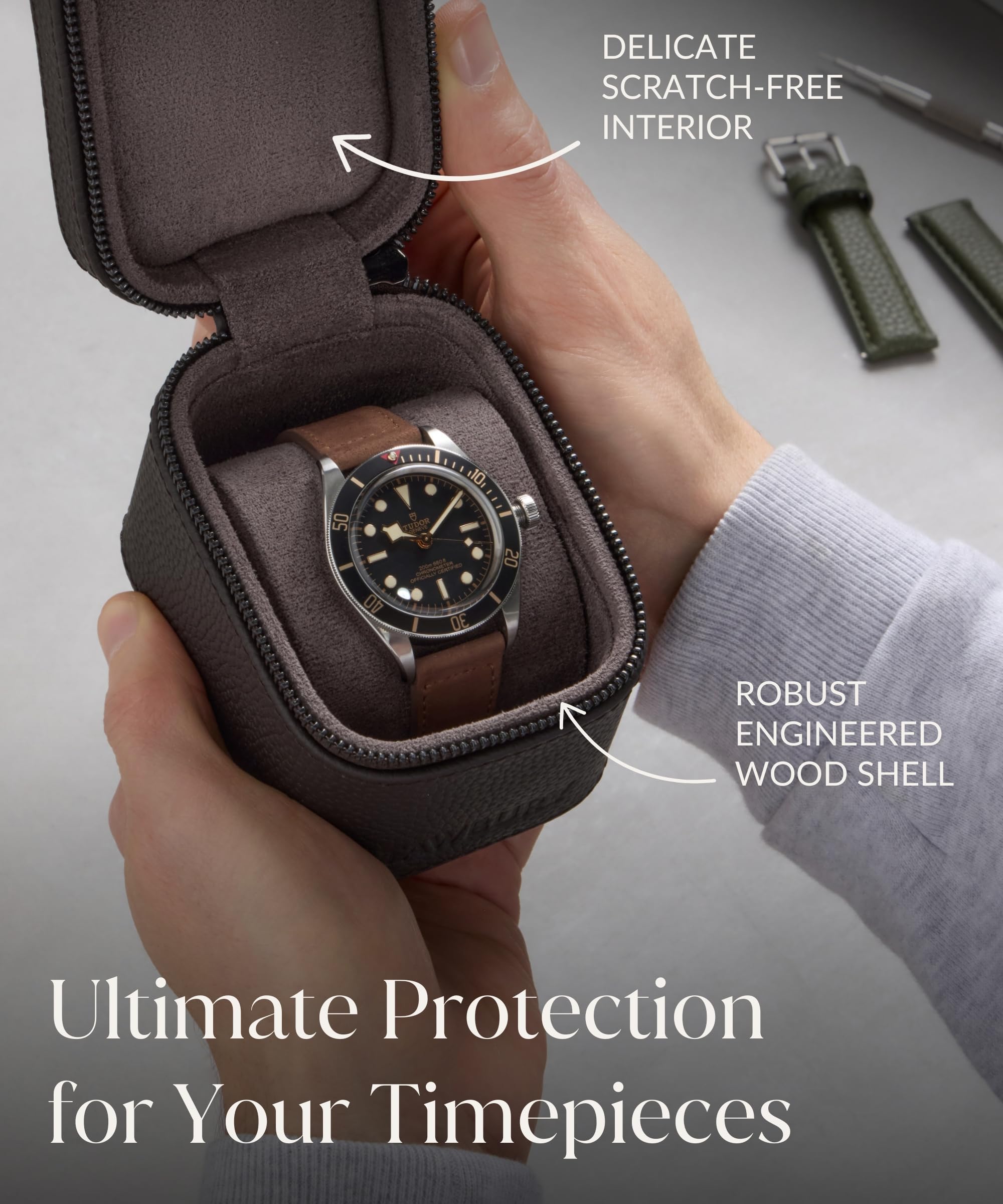 TAWBURY Fraser Étui de voyage pour 1 montre en cuir véritable, étui de transport pour montres petites et grandes | Boîte de rangement compacte, légère et robuste pour homme et femme (marron)