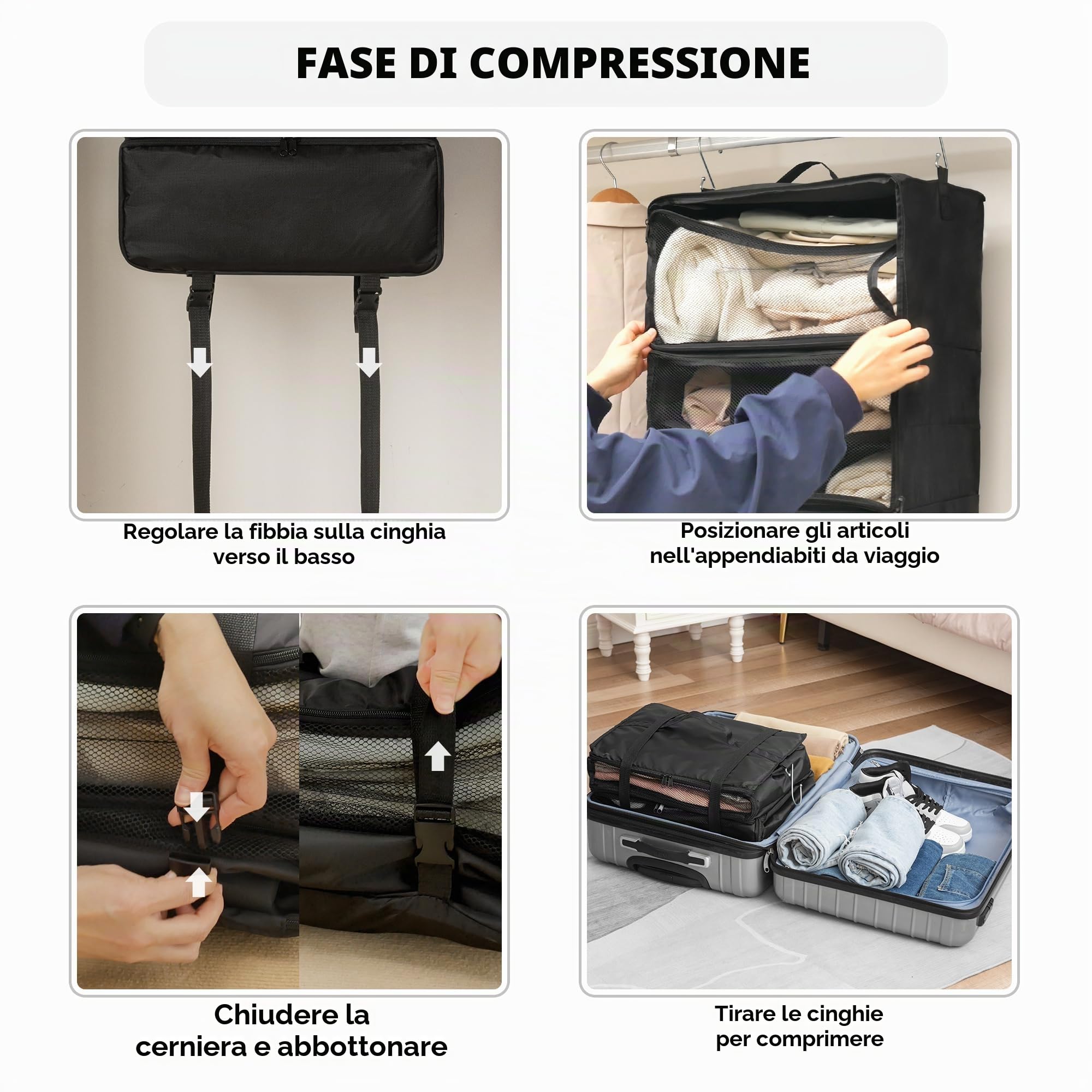 GRANNY SAYS Organizer Armadio da Appendere, Organizer da Viaggio Appendere con 3 Scomparti, Organizer Armadio Salvaspazio per Vestiti, Nero Appendi Borse da Armadio, Ripiani per Armadio Interno