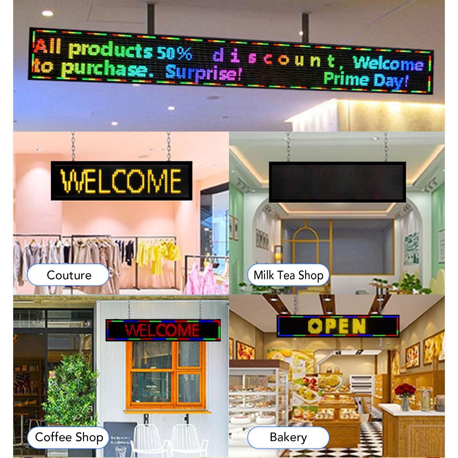 Pantalla LED P10 Señalización Digital a Todo Color 320x160 mm para Cafés Salones y Escaparates con Modos de Visualización Flexibles
