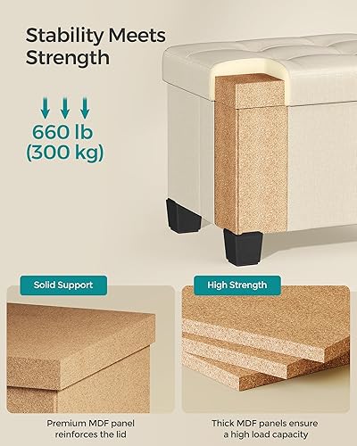 Miniatura 40 de SONGMICS Otomana de almacenamiento de cubo de 15 pulgadas, banco de dormitorio con almacenamiento, taburete de pie con pies, soporta hasta 660