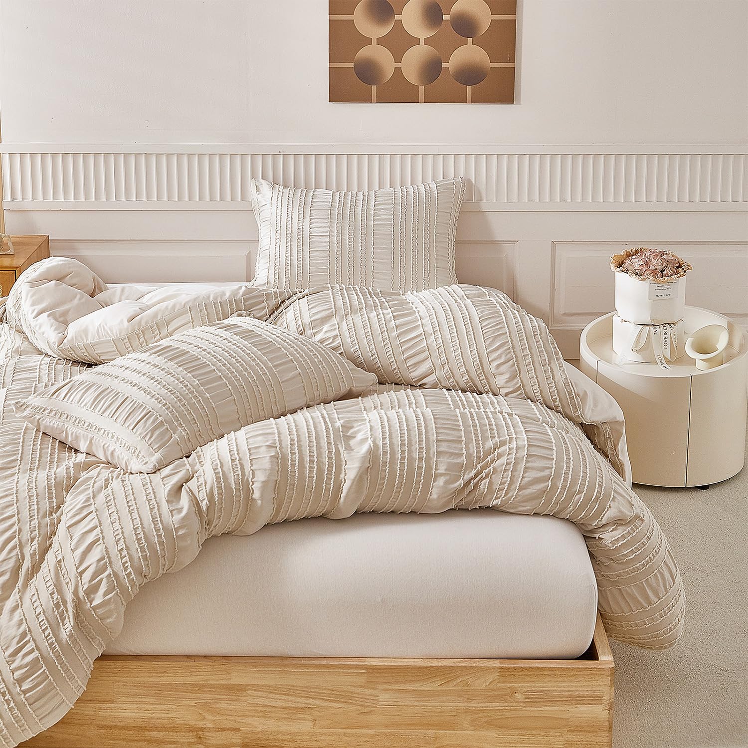 Luofanfei Parure de lit 4 pièces en coton muslin renforcé 135 x 200 cm - Blanc uni - Pour l'été - Rafraîchissante - Style bohème doux - Infroissable - Avec fermeture éclair