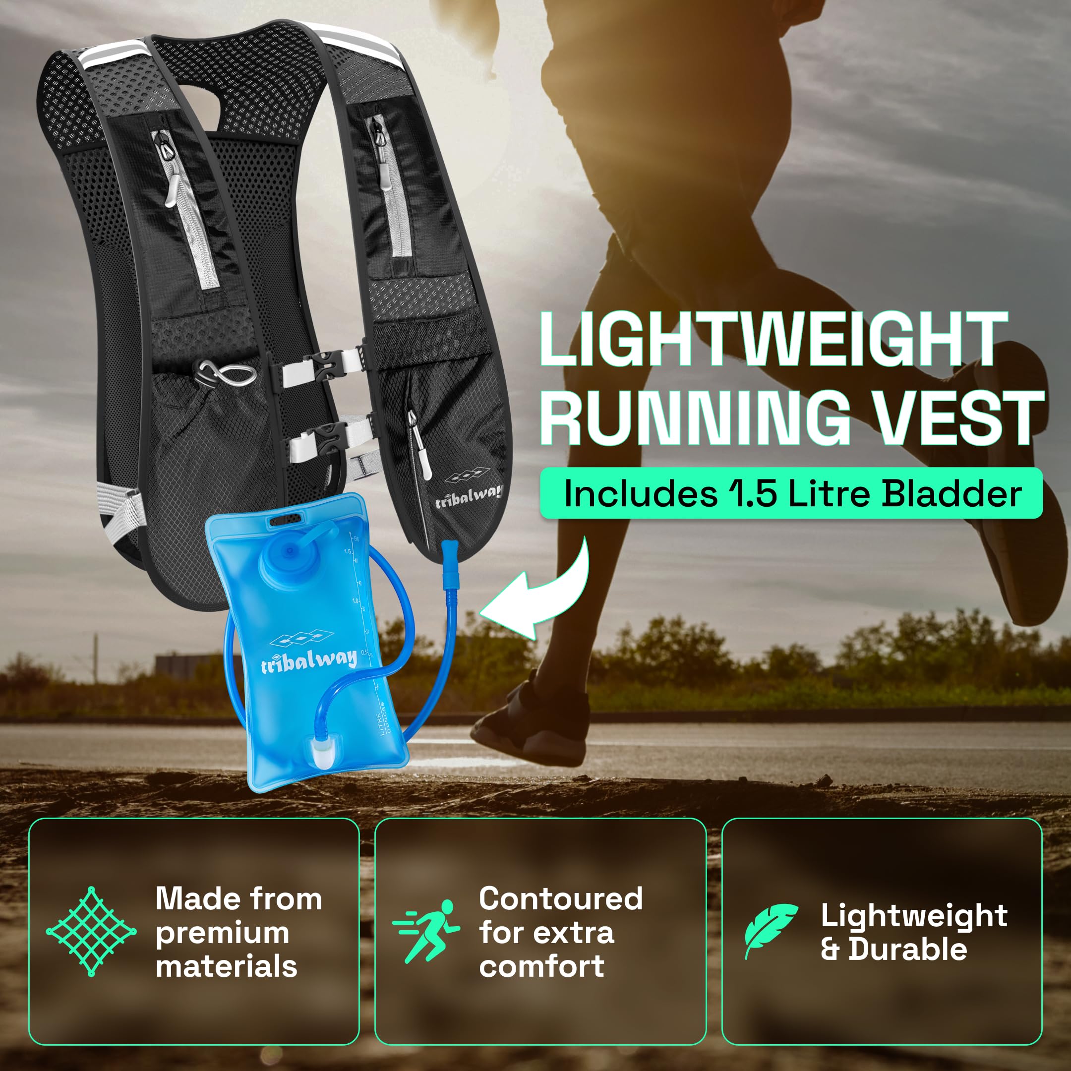 Running Vest – Hydration Vest for Men & Women, Breathable Running Backpack, Reflective Strips, Phone Holder, Water Bottle Holder