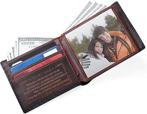 Miniatura 3 de Cartera de cuero grabada personalizada para novio, marido, hijo, papá, carteras plegables personalizadas para hombre con mensaje de amor, Día de San
