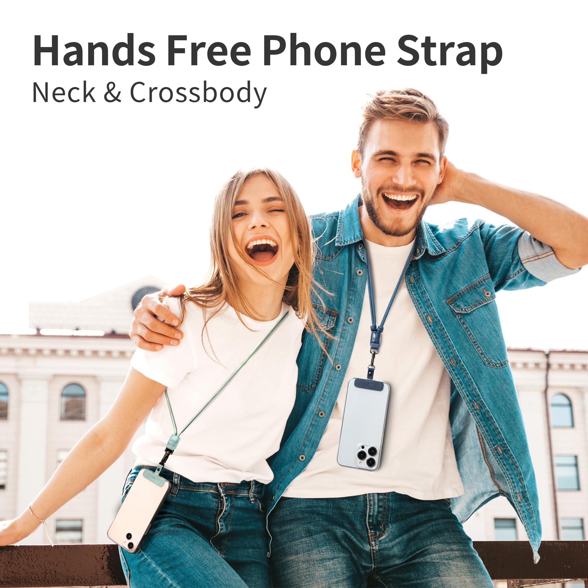 EKAX Uniwersalny łańcuszek na telefon komórkowy z 2 haczykami | obroża do zawieszenia bez etui | Crossbody pasek na telefon komórkowy z bezklejącą podkładką | łańcuszek do wszystkich smartfonów,