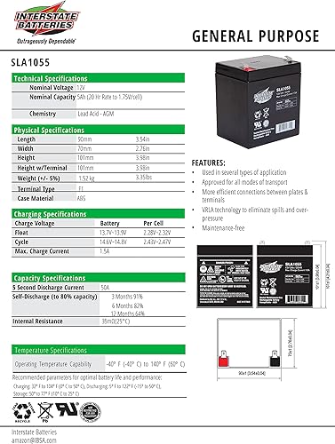 Miniatura 8 de Interstate Batteries Batería de 12 V 5 Ah (SLA1055) - Batería de repuesto SLAAGM para sistemas de alarma, seguridad, abridores de puerta de garaje