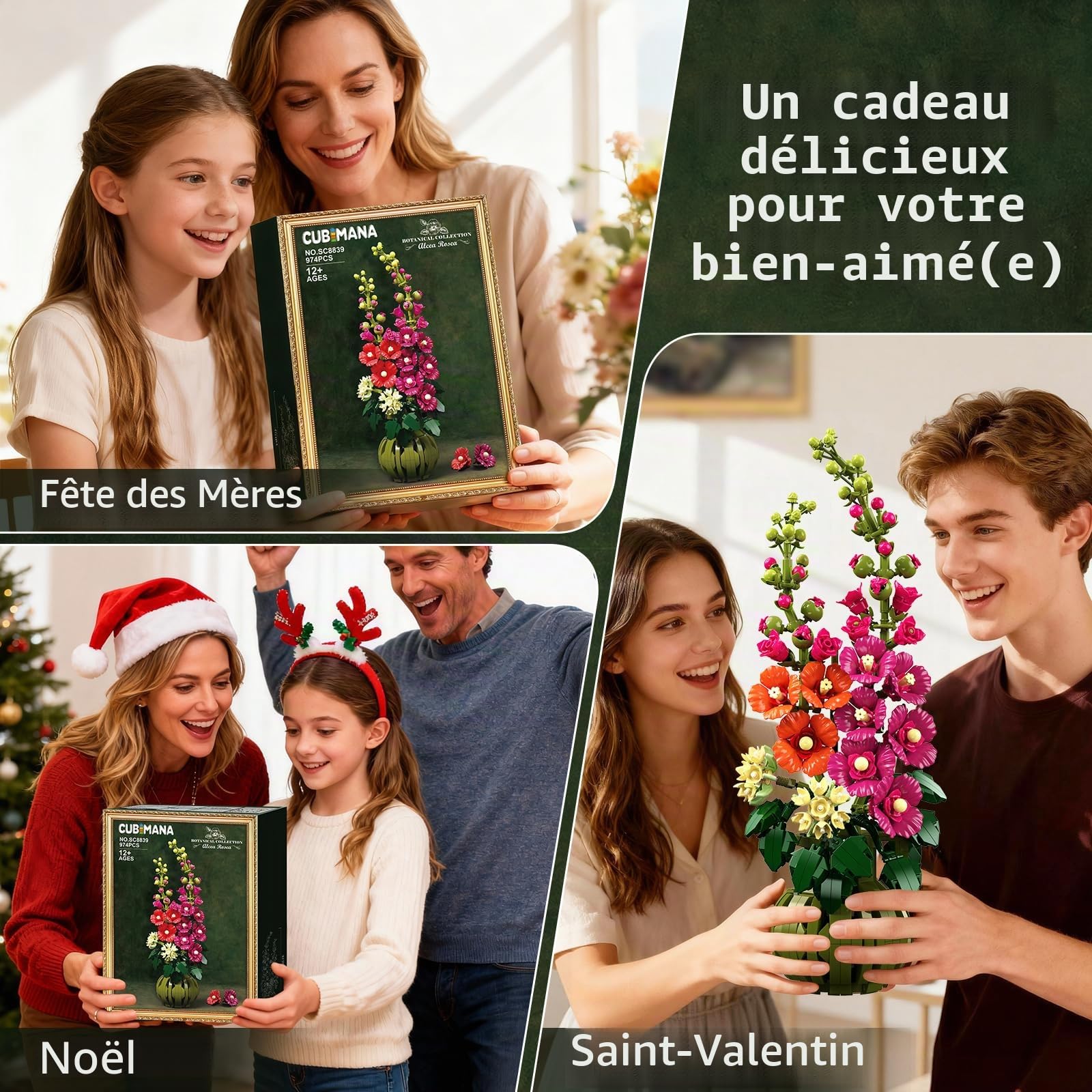 CUBIMANA Botanicals Les Fleurs de Alcea Rosea - Set de Plante Artificielle