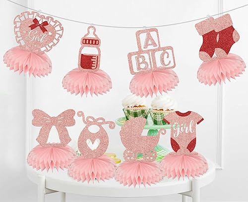 Miniatura 4 de 8 piezas de decoración de baby shower, centros de mesa de panal de abeja para niñas, decoración de mesa de fiesta de revelación de género para niñas