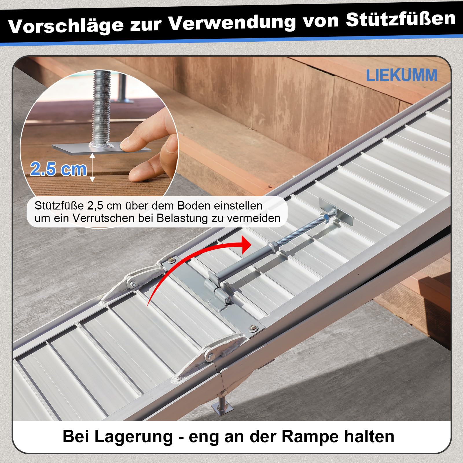 LIEKUMM Rampas para Silla de Ruedas 243 cm, Capacidad de Carga 300 kg Aluminio Rampa Antideslizante, Rampa Silla de Ruedas Portátil para Escalera, Escalon, Umbral, Menaje del Hogar