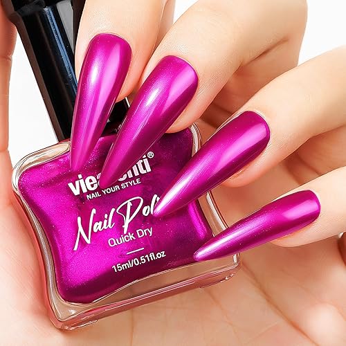 Glitter Nail Polish Hot Pink 15ml, Quick Drying High Glossy