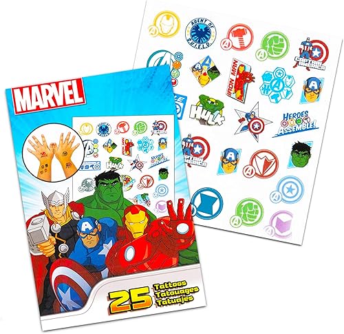Miniatura 3 de Marvel Avengers - Juego de 3 piezas con patineta para dedos de Marvel Avengers para niños, tatuajes temporales y colgador de puerta (recuerdos de