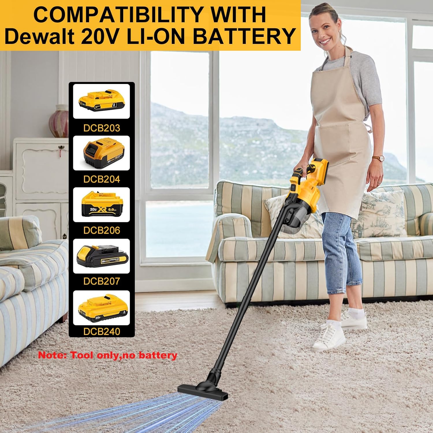 Cordless Vacuum Cleaner for Dewalt 20V Battery,100 AW Handheld Vacuum Cleaner with Washable HEPA Filter,55CFM Portable Shop Vacuum for Car/Pet Hair/Carpets/Hard Floors(No Battery) - Image 2