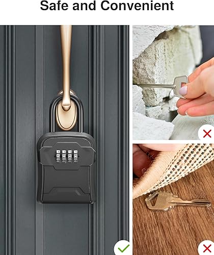 Miniatura 7 de Puroma Caja de seguridad, caja de bloqueo de llave de montaje en pared y caja de seguridad portátil con código reiniciable, caja de seguridad para