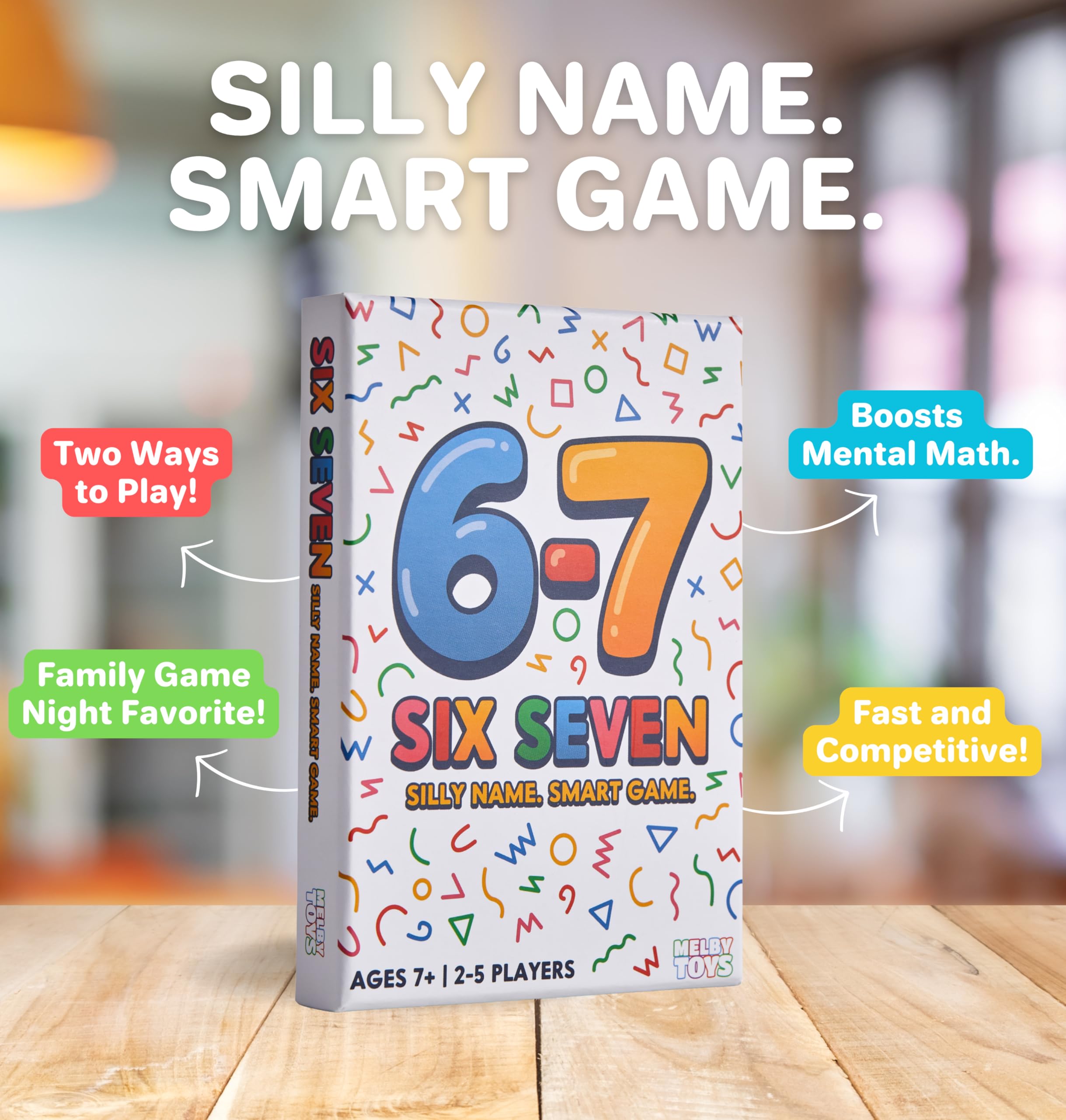 Melby Toys Six Seven I Das lustige Mathe-Kartenspiel 6-7 für Kinder und Familien I Baue Gleichungen für 6 oder 7 I Lustiges Stem-Lernspiel für Alter von 8 bis 12 Jahren I