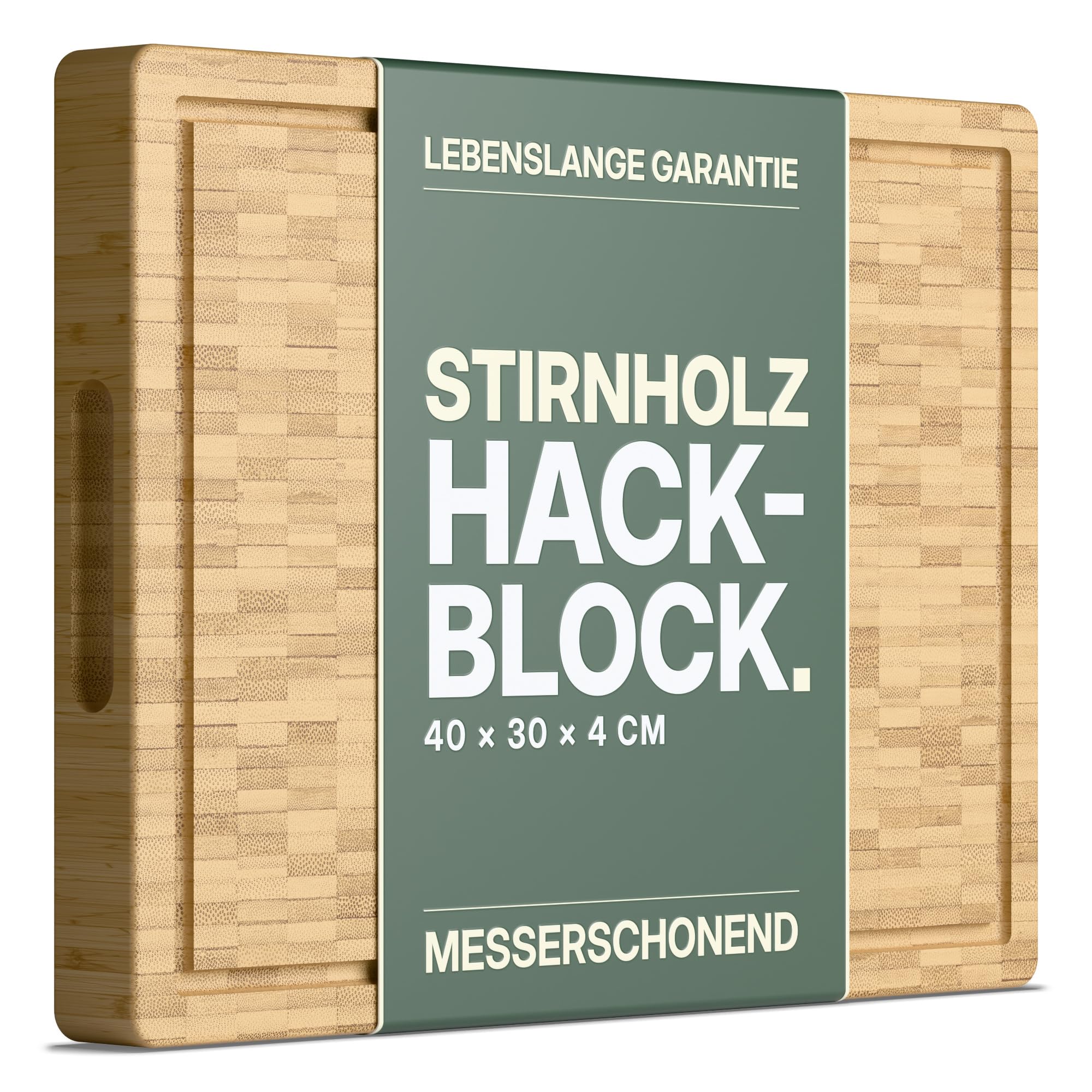 LARHN Stirnholz Hackblock Bambus massiv - 40x30x4 cm - Schneidebrett Holz