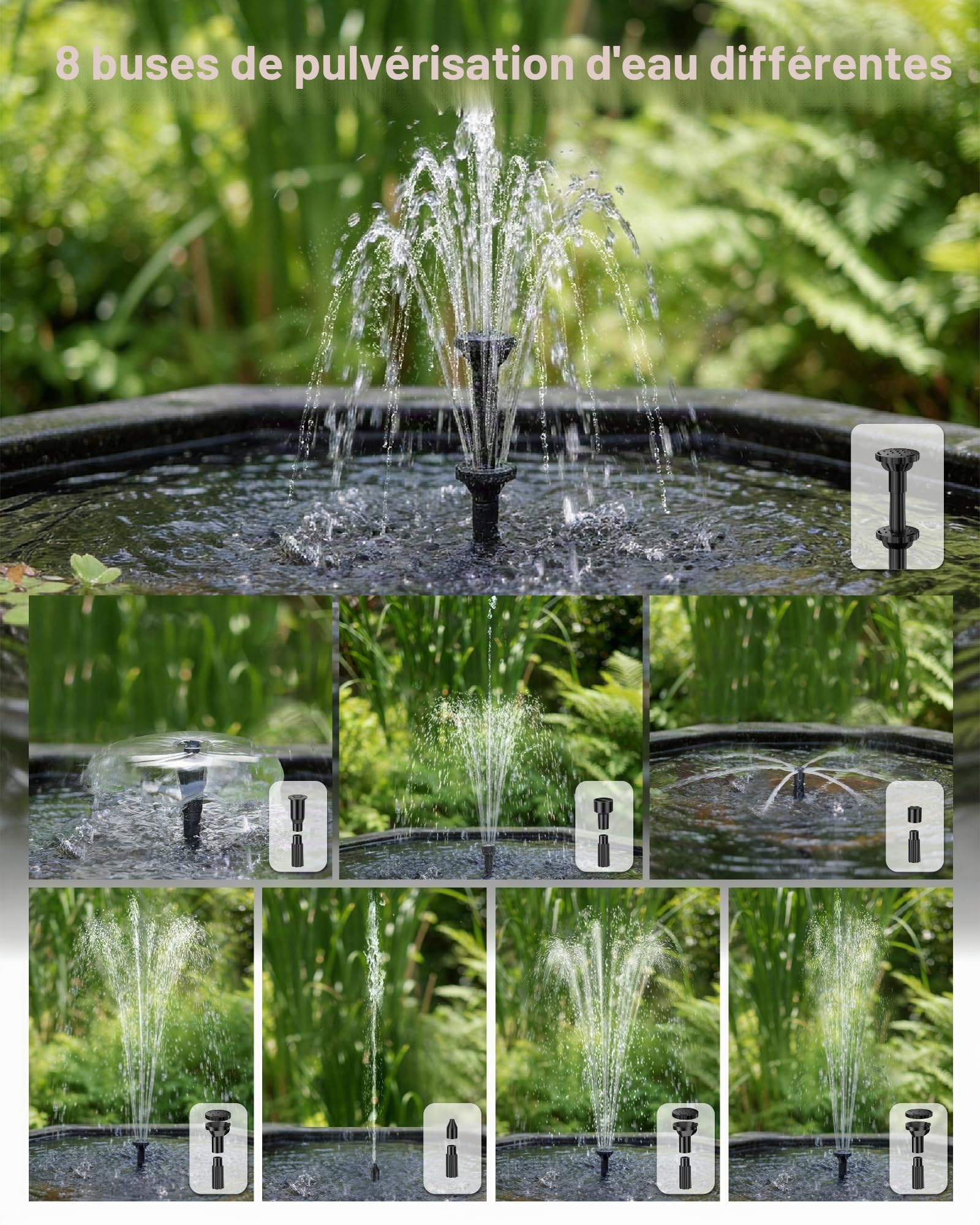 POPOSOAP Fontaine solaire de 6,5 W avec filtre pour un fonctionnement