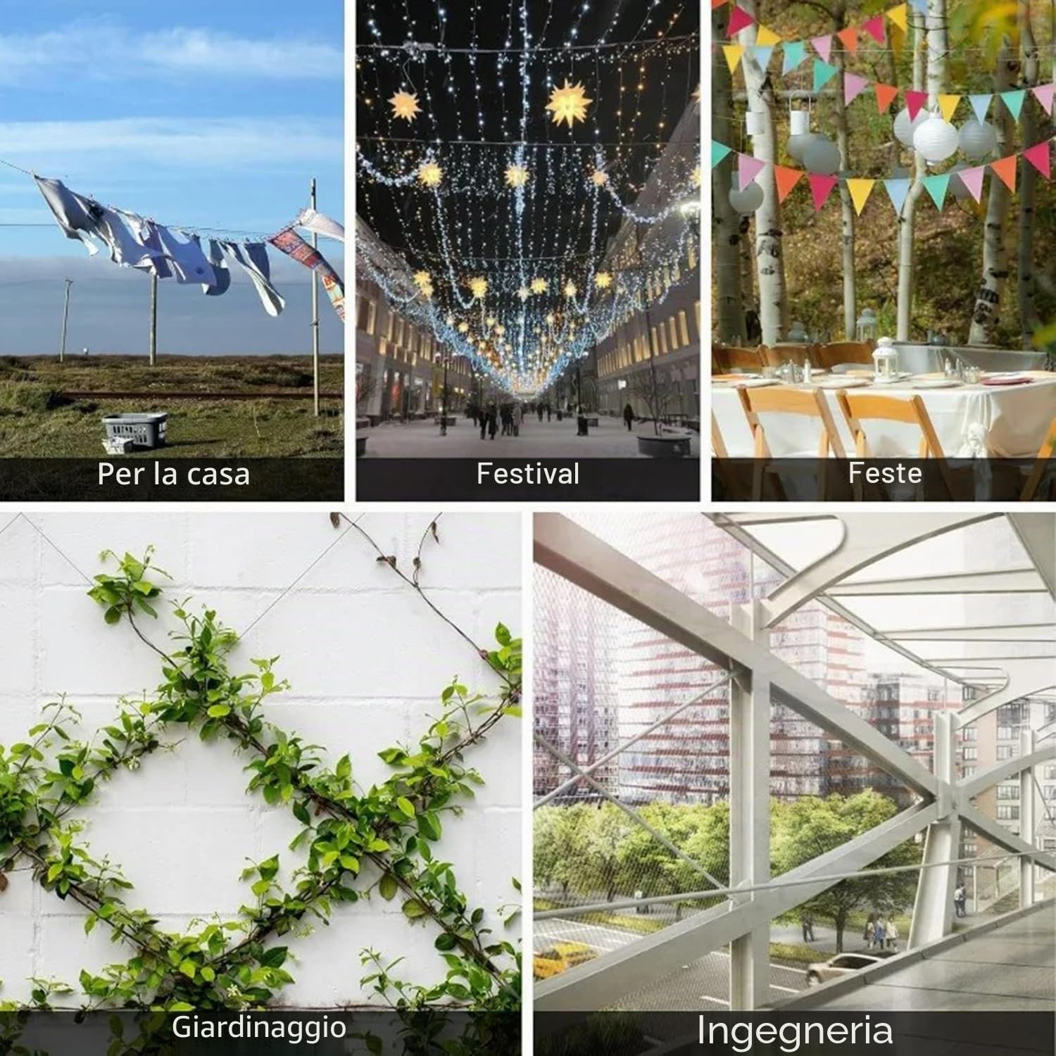 100m Filo Per Stendere Il Bucato Da Esterno 3mm,Cavo Acciaio,Garden Wire/Cable Railing Kit,Adatto Per Filo Di Tensione Per Recinzioni,Fune Metallica Per Lampade Da Esterno,Fune Per Tende