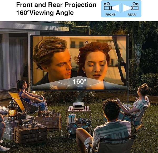 STWUI Outdoor-Projector-Screen-with-Stand - 120 inch Portable Projection Screen Indoor Outdoor Projector Screens 16:9 4K HD Lightweight Movie Screen with Carry Bag for Backyard Movie Night 1pcs - 4