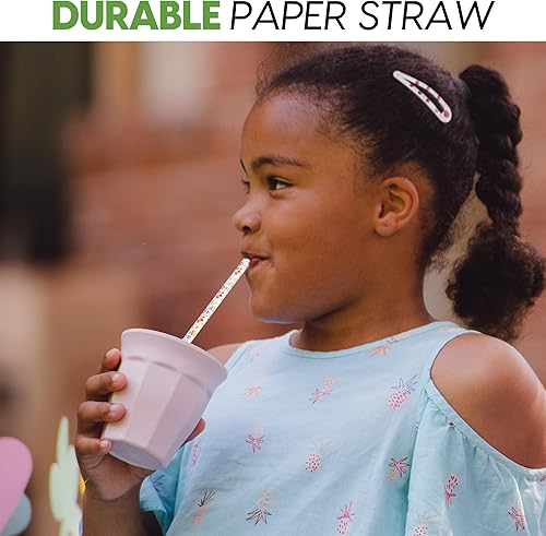 Miniatura 5 de Friendly Straw Paquete de 300 pajitas de papel biodegradables de 7.75 x 0.25 pulgadas para beber, temática de cumpleaños, perfectas para fiestas y