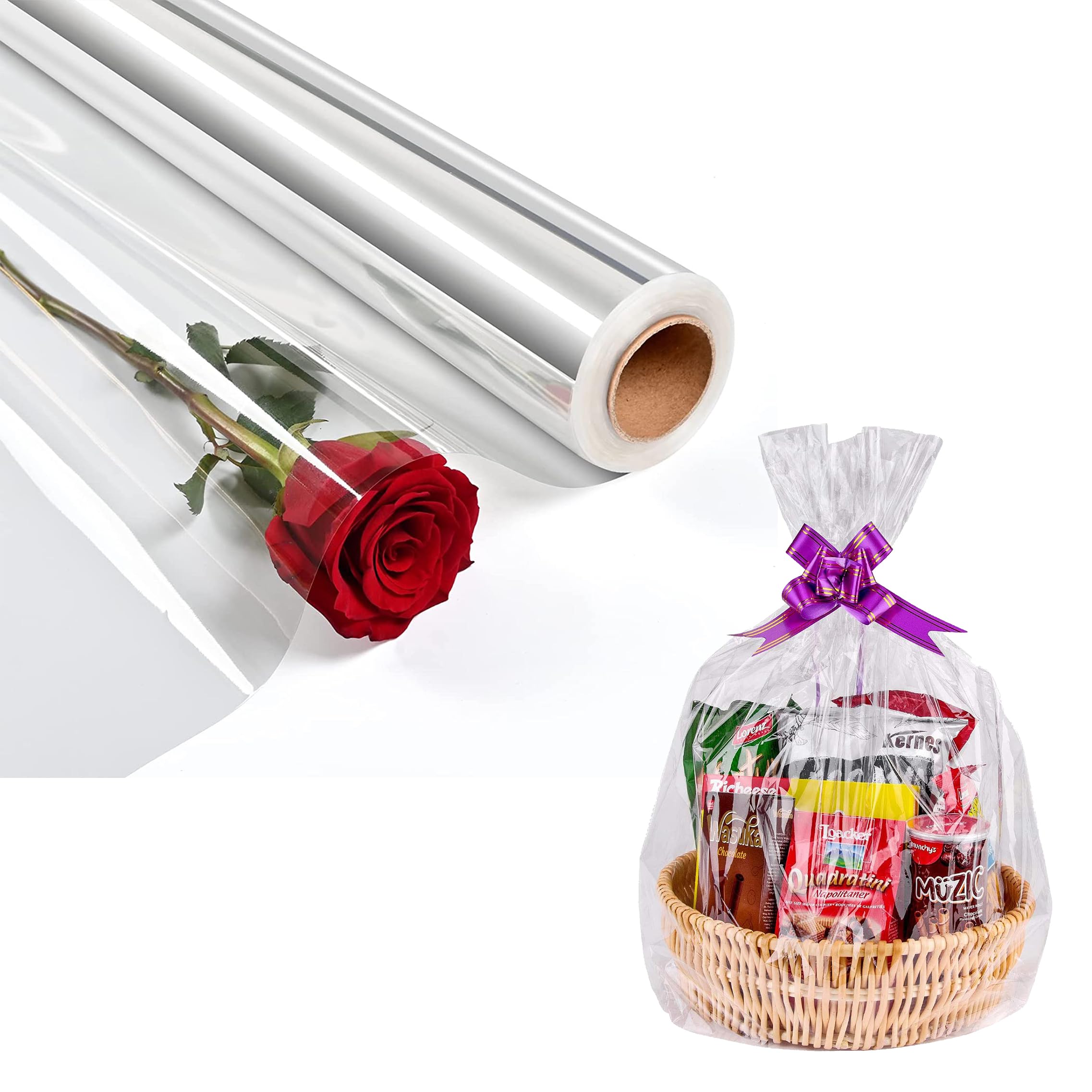 Tezraftaar® 5 x Cellophane Wrap for Hamper 100m x 80cm Crystal Clear Plastic Gift Flowers Wrapping Roll for Christmas Flower Pot Decorating