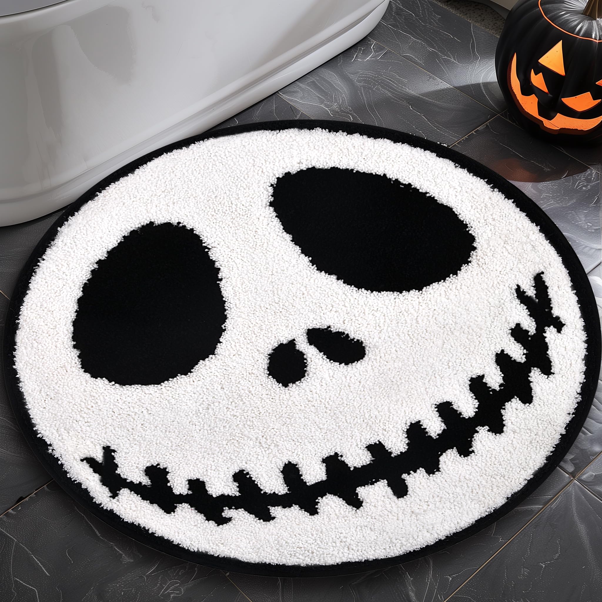 Jack Halloween Rugs Mat 2ft Round Non-Slip Cute Creepy Nightmare Bath Rug Bathroom Shower Floor Mat for Halloween