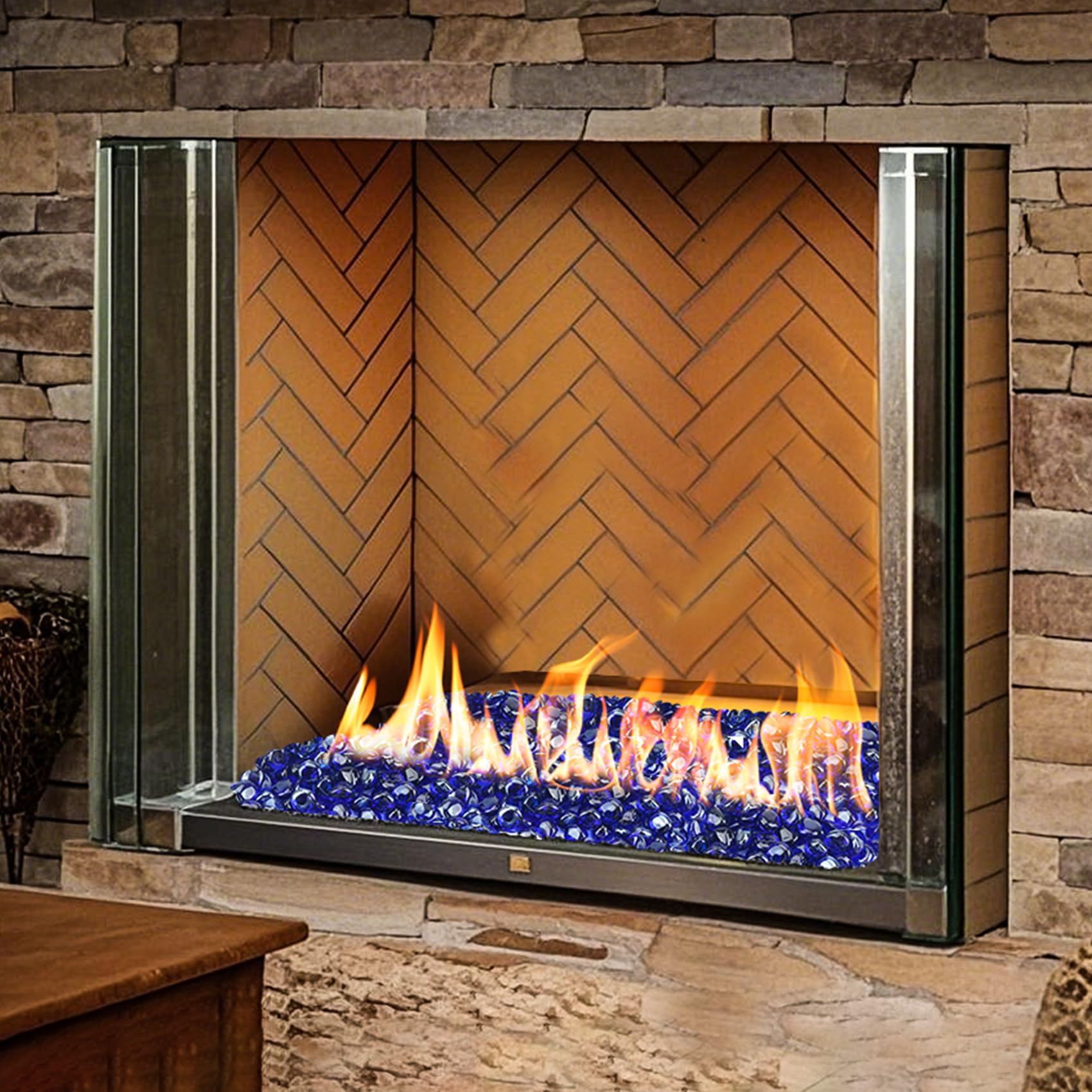Cobalt Blue Fire Glass Diamonds - Stunning Fire Pit & Fireplace -7
