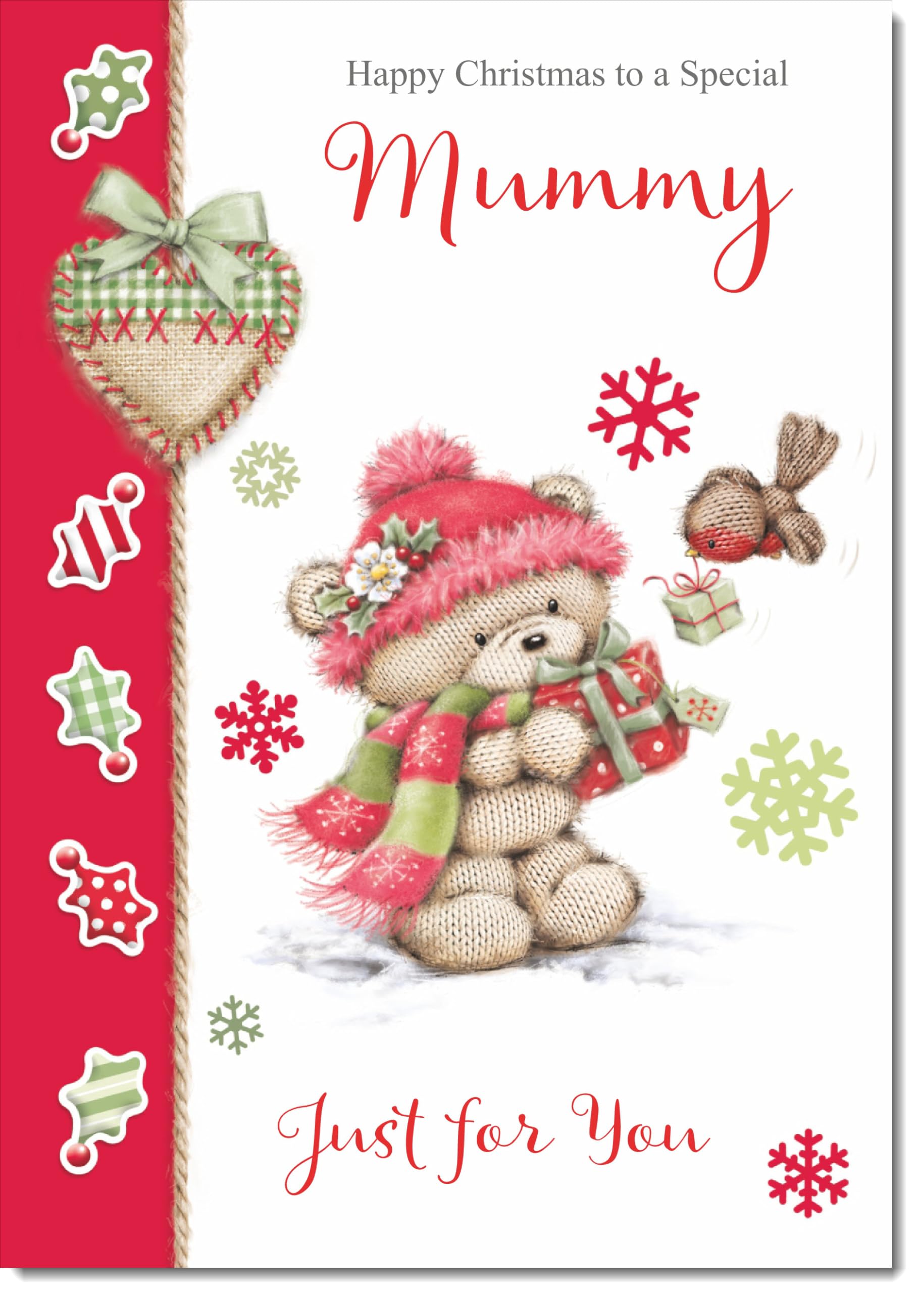 doodlecards Mummy Christmas Card Cute Bear with Red Hat Large A4 Size Christmas Card for Mummy with Plain Envelope — image 1