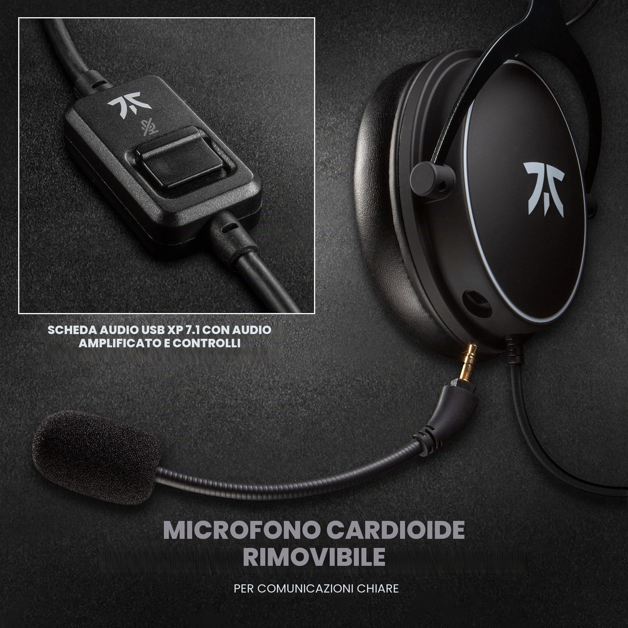 Fnatic REACT - Cuffie da gioco per Esports con driver da 53mm, struttura in metallo, suono stereo preciso, microfono staccabile, Jack da 3.5mm (PC, PS4, PS5, XBOX ONE, XBOX SERIES X, playstation 4)