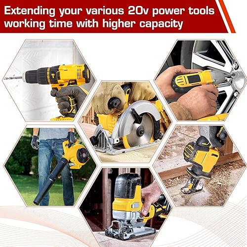 Miniatura 5 de Paquete de 2 baterías de repuesto de 20 V 6.5 Ah para batería Dewalt de 20 V DCB200 DCB201 DCB203 DCB204 DCB206, batería compatible con herramientas