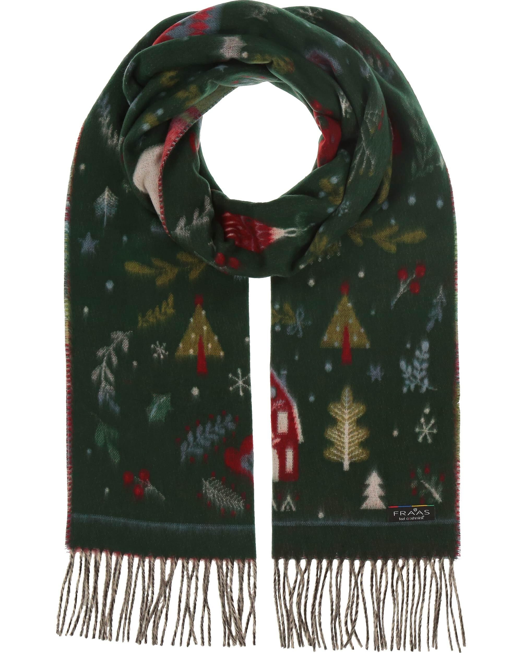 Fraas Cashmink Christmas Scarf - Scarf with Santa Claus motif for menand women - 35 x 200 cm - Made in Germany - Warm XXL Scarf - Perfect as a Christmas gift