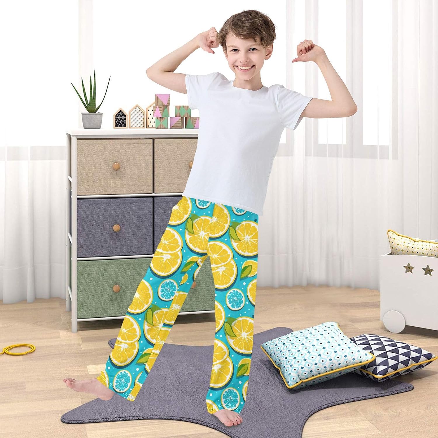 Teal Lemon Super Soft Pajama Lounge Pants with Elastic Waist Pockets Long Sleepwear Pajama Bottoms for Christmas