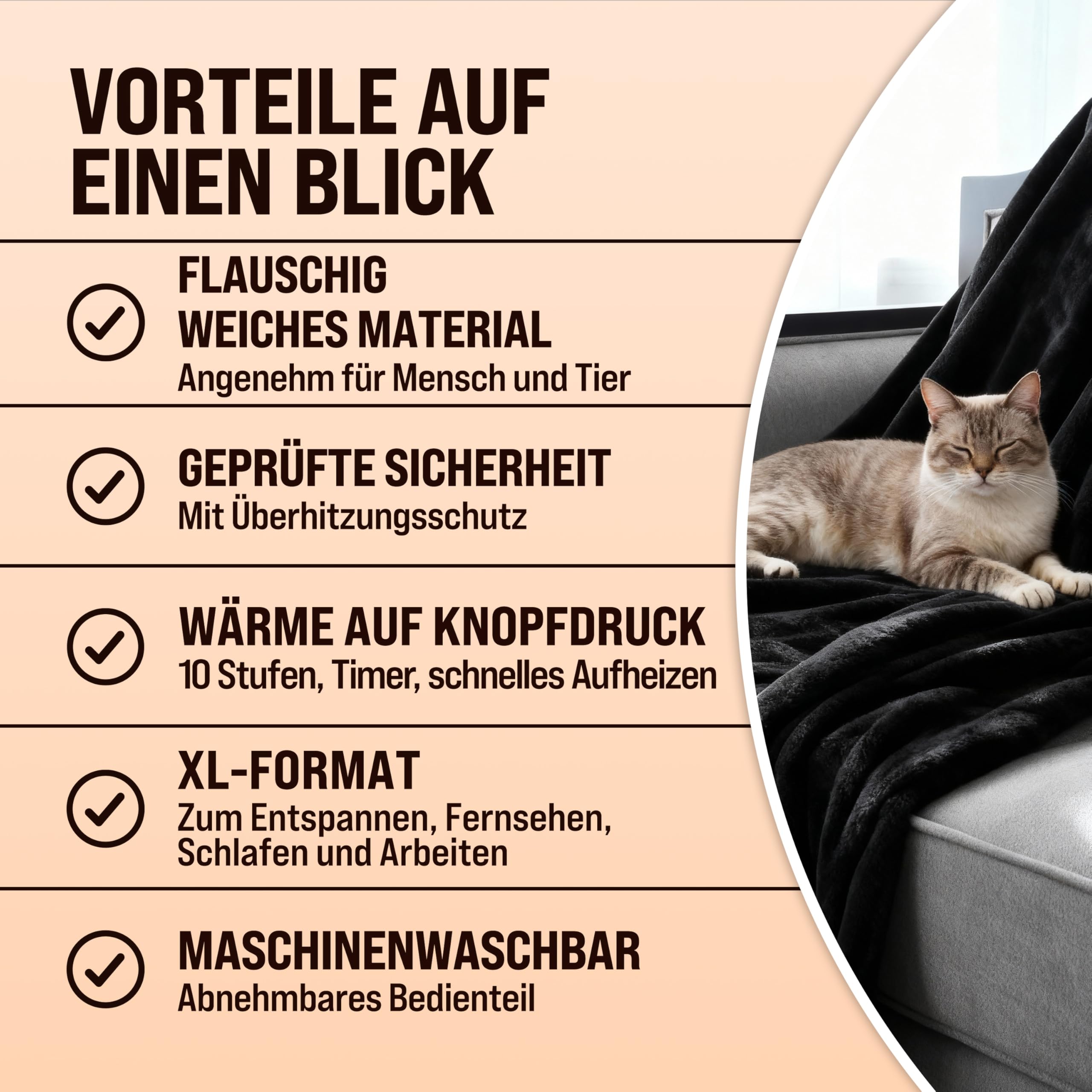Monzana® Elektrische Heizdecke 180x130cm 120W 10 Heizstufen 10h Timer Abschaltautomatik Überhitzungsschutz waschbar Fleece Wärmedecke für Bett schwarz