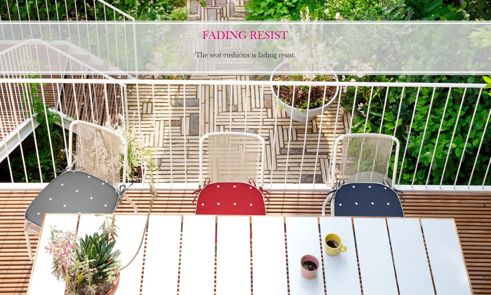 Fabritones Outdoor Seat Cushions Navy Dot Set of 2 Patio Chair Cushions with Ties 16x17 Inch Square Chair Pads