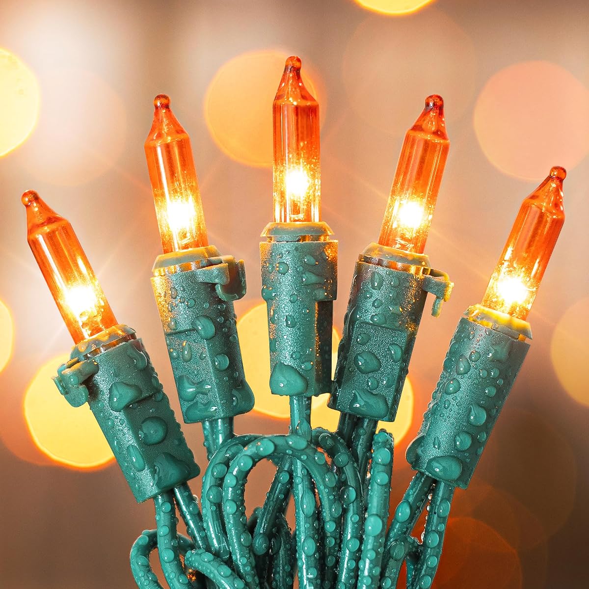 mimigogo Orange Halloween Tree Lights, 50 Incandescent Bulbs, 13ft Waterproof