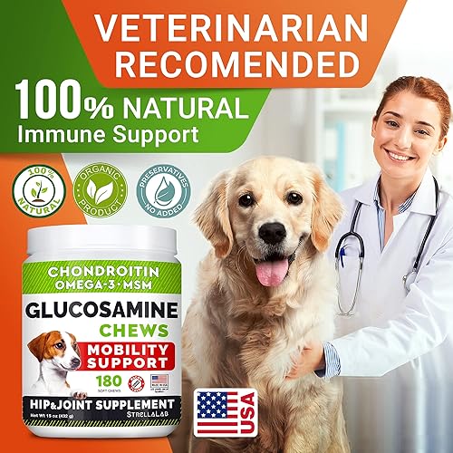 Miniatura 62 de Golosinas de glucosamina para perros – Suplemento para articulaciones con aceite de pescado omega-3 – condroitina, MSM – Masticables de movilidad