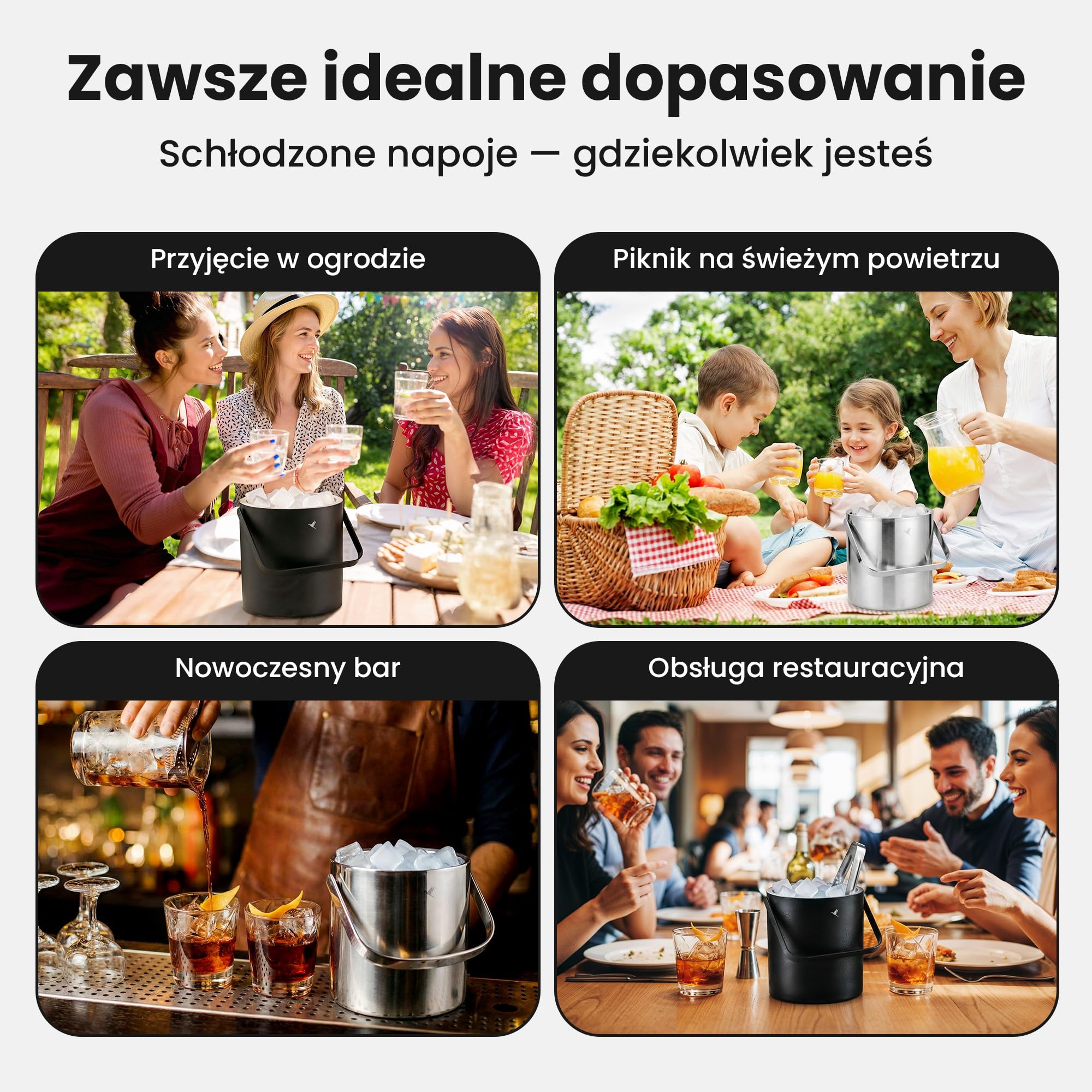 Beyond Pojemnik na Kostki Lodu z Pokrywką i Szczypcami ze Stali Nierdzewnej BPA-free – Chłodziarka do Lodu z Podwójnymi Ściankami, 1,3 Litra Kostek Lodu, Wiaderko na Lód, Kubełek na Lód – Srebrny