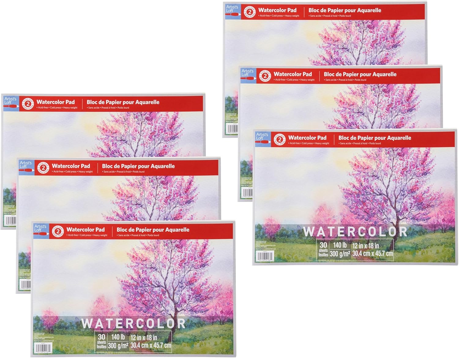 12" x 18" Level 2 Watercolor Pad by Artist's Loft - Heavyweight and Acid Free Paper for Watercolor, Gouache, and Acrylic - Bulk 6 Pack