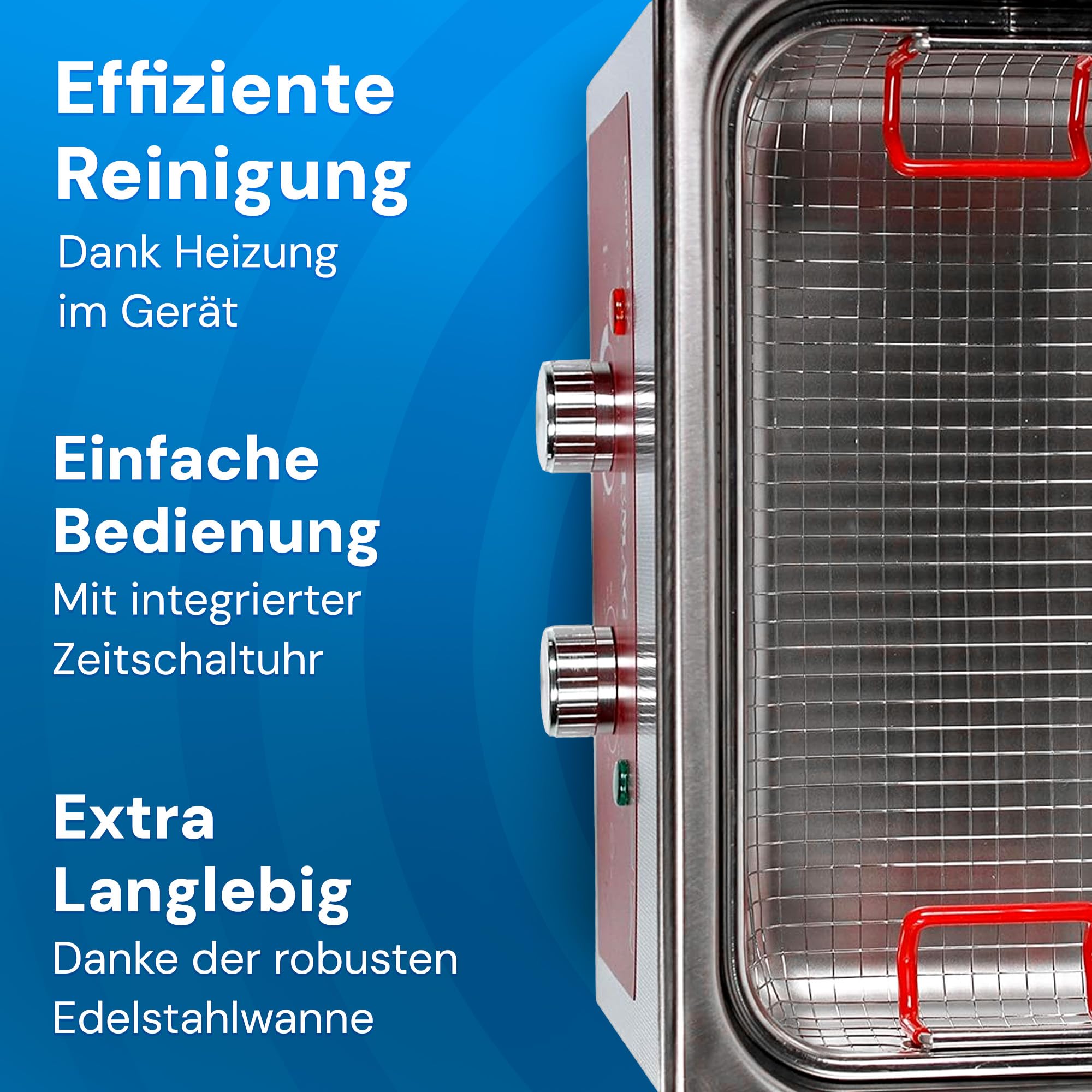 EMAG Ultraschallreiniger H22 – Edelstahlgerät 2,2L – 45kHz, Heizung & Timer – Profi Ultraschallgerät für Schmuck, Brillen, Zahnersatz, Labor, Dental, Werkstatt