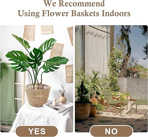 Miniatura 5 de Athaliah Cesta para plantas, 3 cestas para plantas de interior con forro de plástico, macetas tejidas de jacinto de agua, cesta de flores, cesta