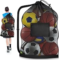 Hoiny Extra Large 40x30 Soccer Ball Bag with Pocket - Heavy Duty Drawstring Mesh for Basketball, Volleyball, Gym Gear & More