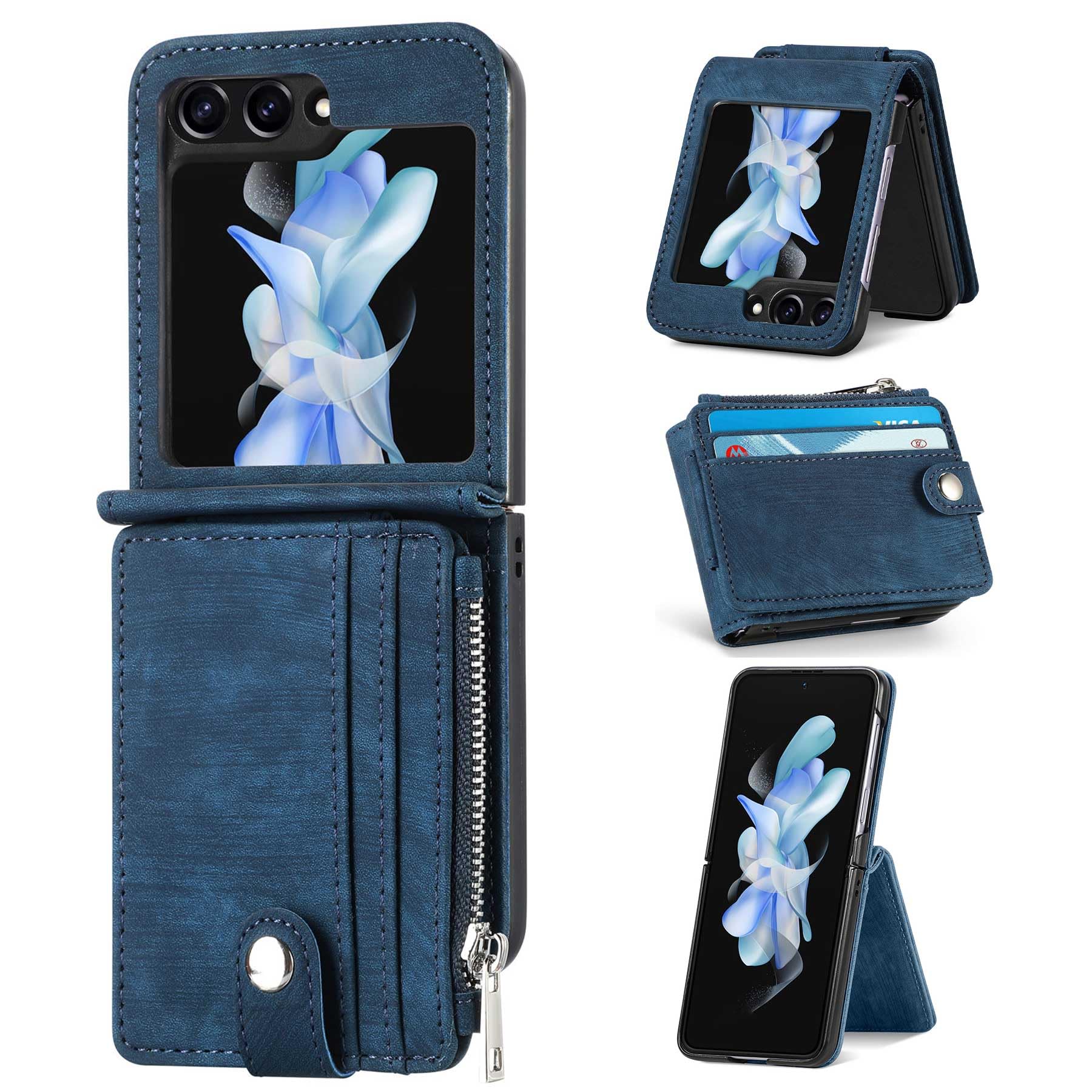 ZCDAYE Wallet Case for Samsung Galaxy Z Flip 6 Case,Samsung Z Flip 6(2024) Case, Samsung Galaxy Z Flip 6 Leather Case with Removable Card Holder - Blue