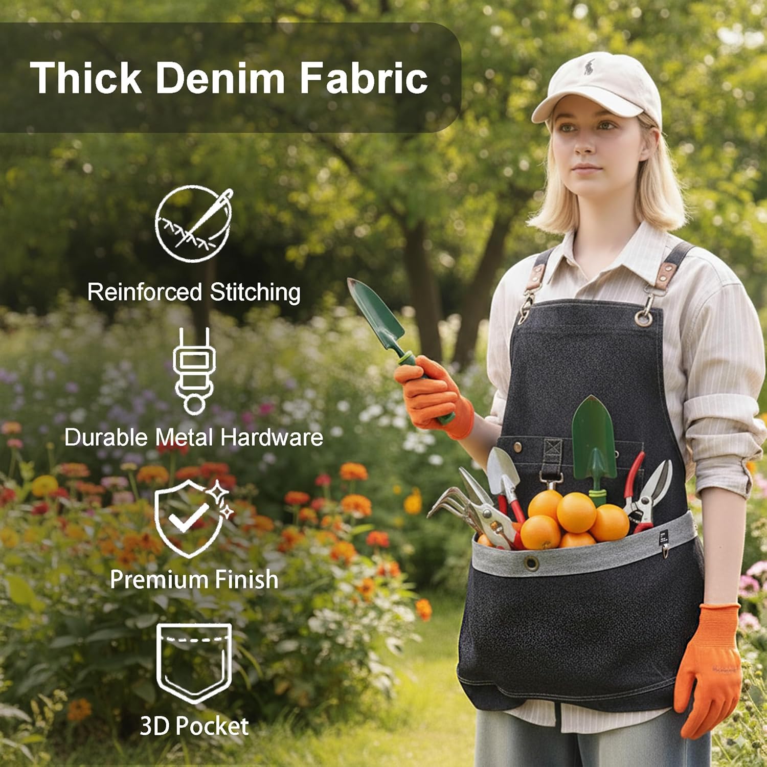 Gardening Apron – Denim Cross Back Garden & Harvest Apron with Adjustable Straps and Large Pockets for Women & Men - Image 2