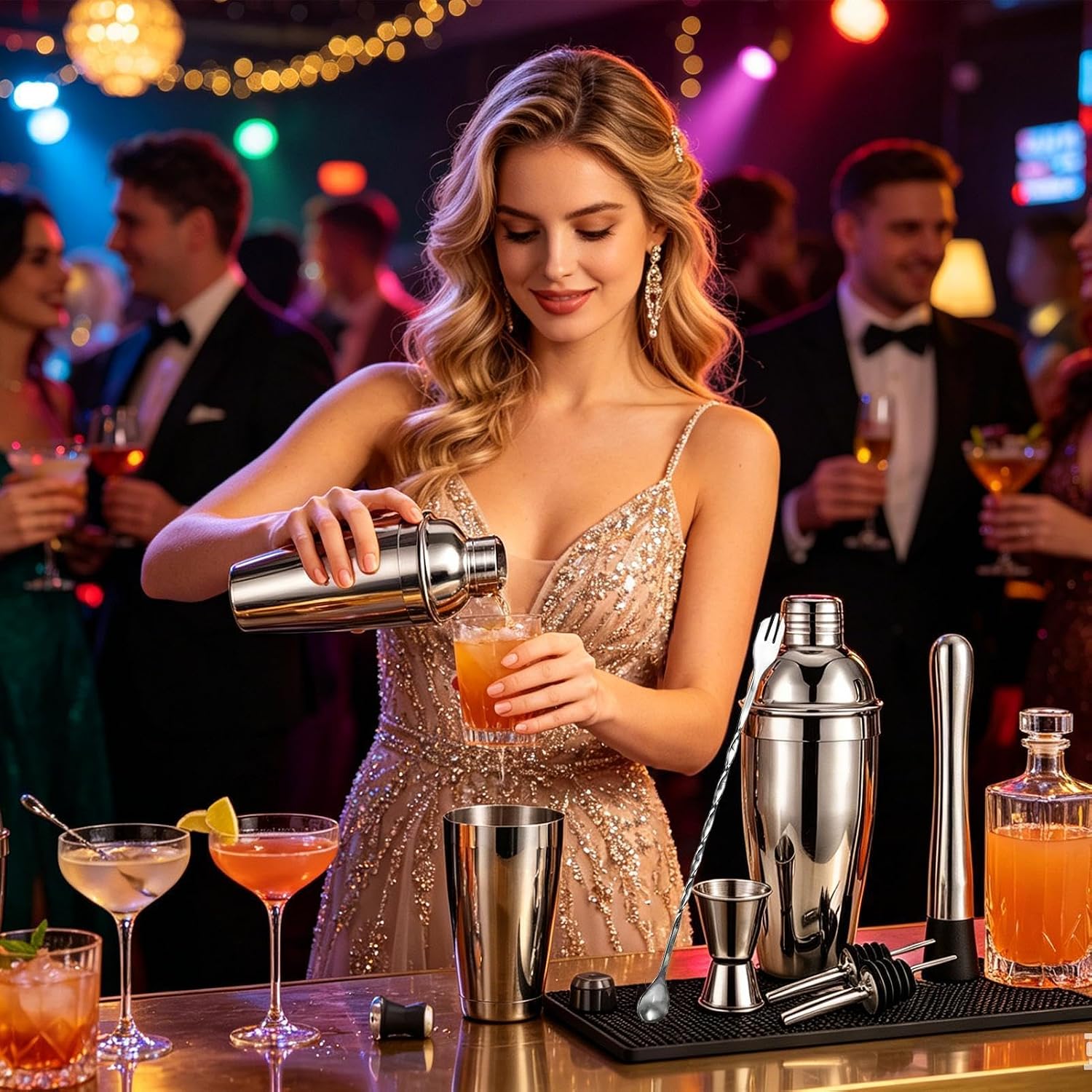 Bartender Set, Cocktail Shaker Kit, Drink Mixing Accessories | Drink Shaking Jigger Muddler, 5.8x23.5cm, Bartender Set, Cocktail Shaker, for Home Pub Pool Party Night