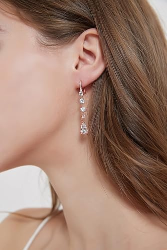 Miniatura 5 de Pendientes largos de lágrima de novia para dama de honor para mujer, aretes colgantes de gancho de moda para boda y baile de graduación