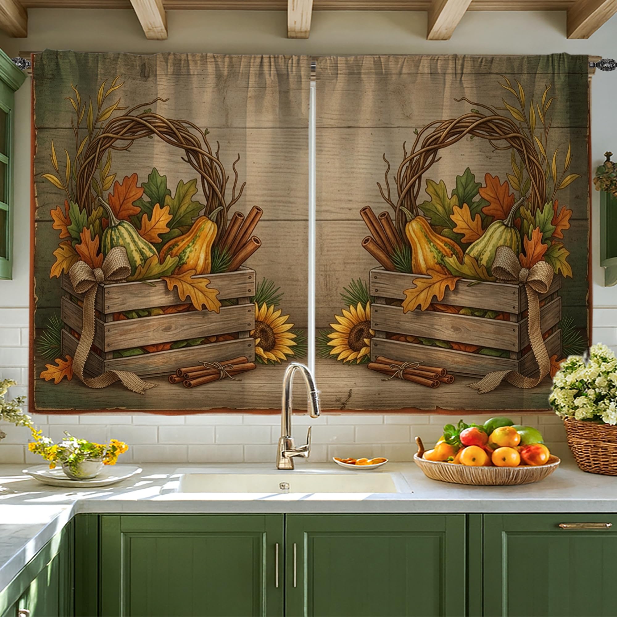 Rideaux de cuisine marron 106x114 cm et brise-vue de fenêtre