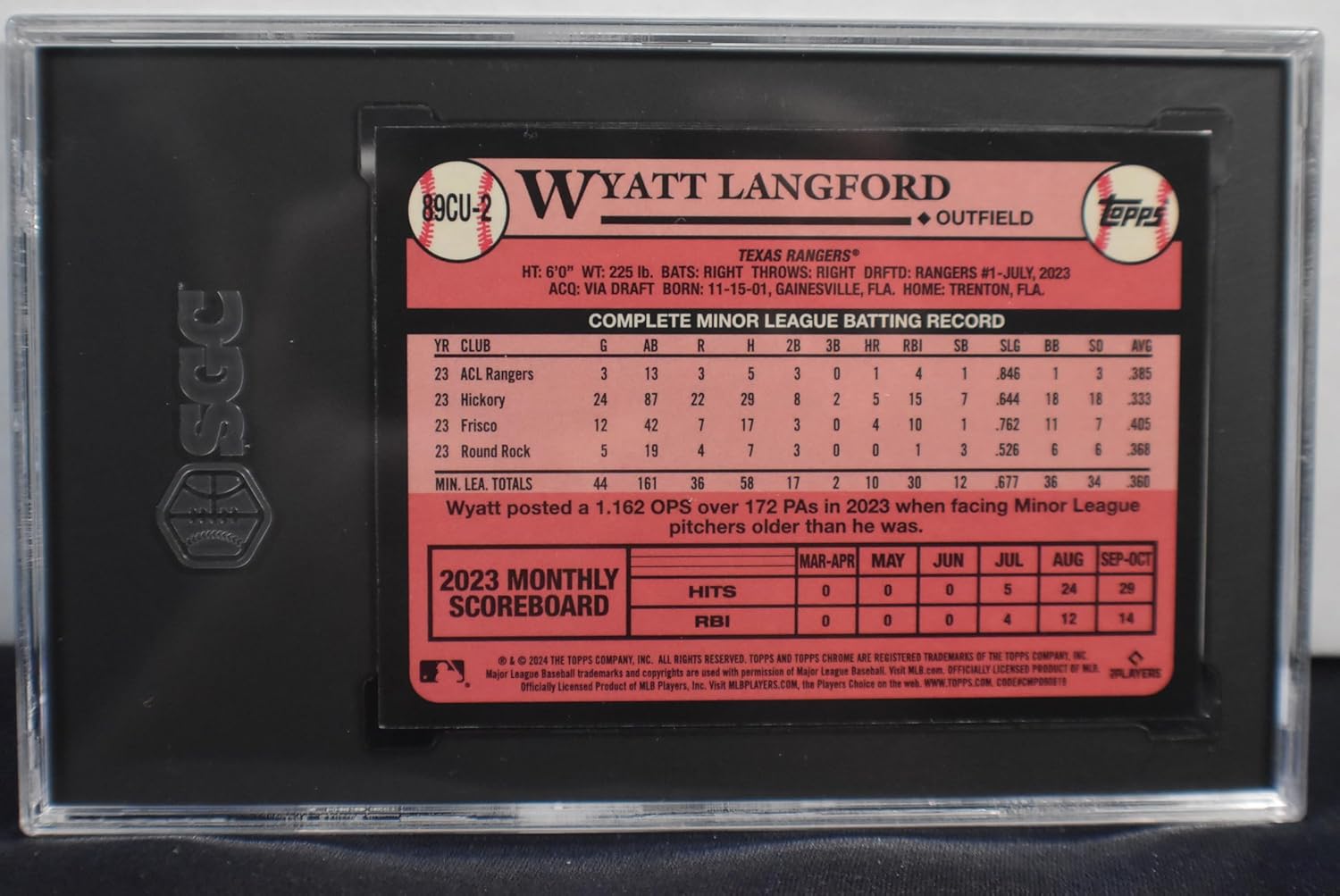 WYATT LANGFORD 2024 Topps Chrome Update '89 Topps #89CU-2 Baseball Rookie Card RC SGC Graded Mint+ 9.5! Texas Rangers