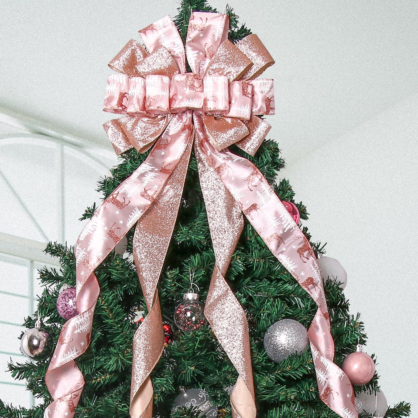 Lazo Grande Navidad Lazo Para árbol De Navidad Con Serpentina De Malla  Satinada Brillante, Decoración De Corona De Lazo Arbol Navidad, image size:1400x1400